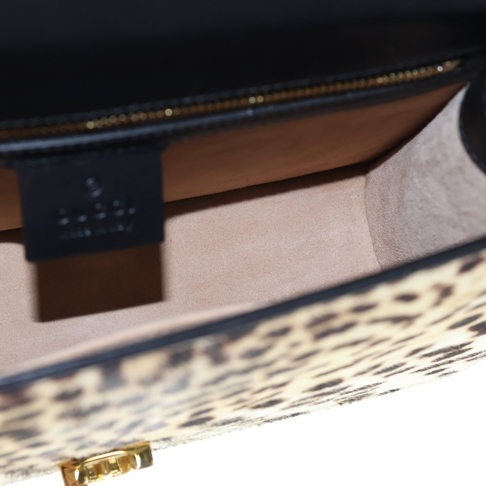 GUCCI(グッチ) シェリーライン シルヴィ ハラコレザー レオパード ショルダーバッグ ベージュ/ブラック 421882 レディース