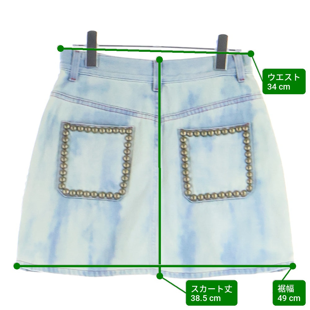 GUCCI(グッチ) Flower Embroidered Studded Denim Skirt フラワー刺繍 スタッズ デニムスカート インディゴ レディース