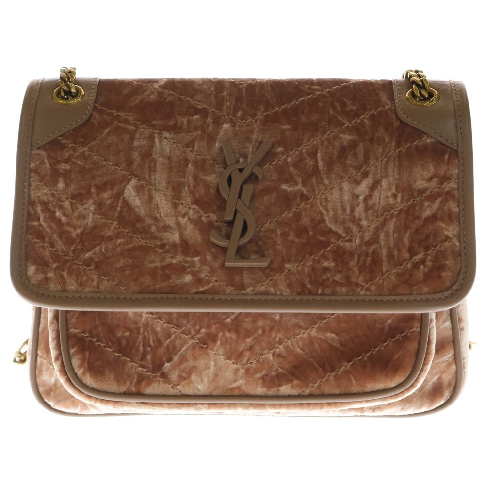 SAINT LAURENT PARIS(サンローランパリ) Niki Baby ニキ ベイビー ベルベット レザー チェーン フラップ ショルダーバッグ ピンク PLB633160 1022 レディース