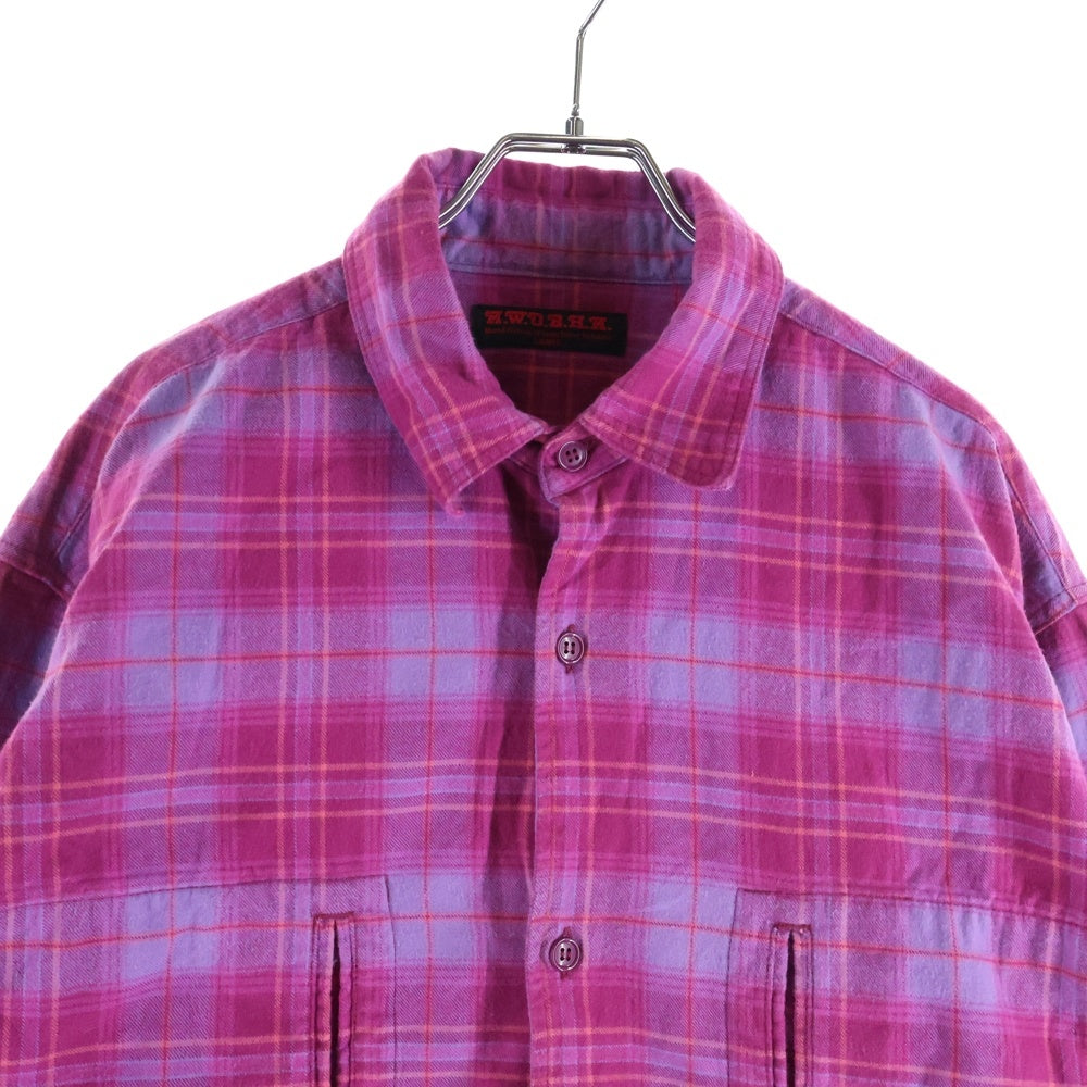 MWOBHM(エムダブリューオービーエイチエム) オンブレチェック 長袖シャツ ピンク/パープル M7-05
