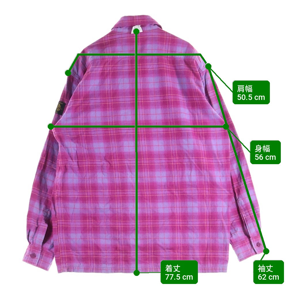MWOBHM(エムダブリューオービーエイチエム) オンブレチェック 長袖シャツ ピンク/パープル M7-05
