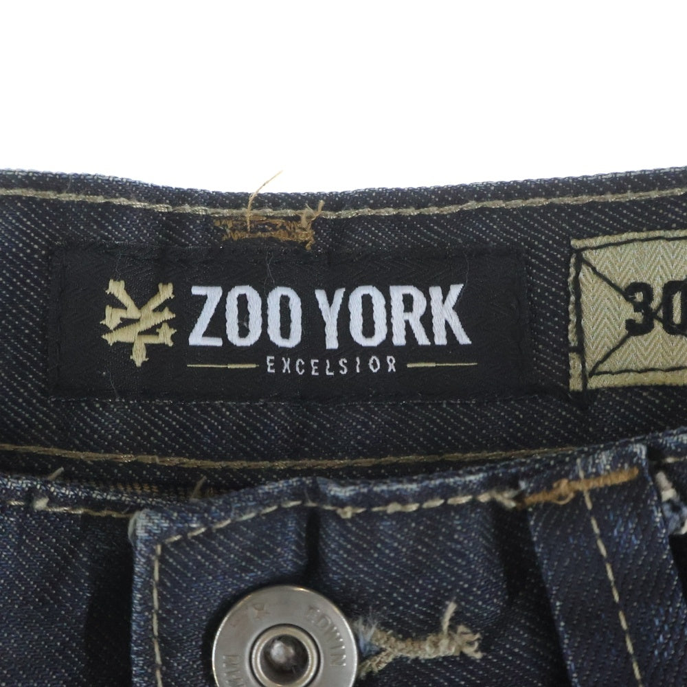 ZOO YORK(ズーヨーク) ロゴプリント ジッパーフライ スリムストレート デニムパンツ ブラック