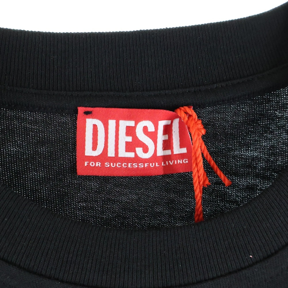 DIESEL(ディーゼル) T-ADJUST-BIGOVAL ロゴ コットンジャージー レギュラーフィット クルーネック半袖Tシャツ カットソー ブラック A17402