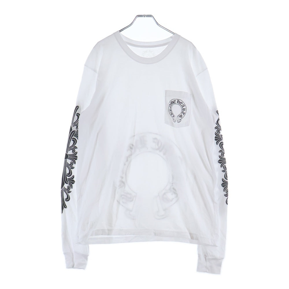 CHROME HEARTS(クロムハーツ) FLRL CRS HORSESHOE L/S バックホースシュー 袖フローラル ロングスリーブ 長袖Tシャツ カットソー ホワイト