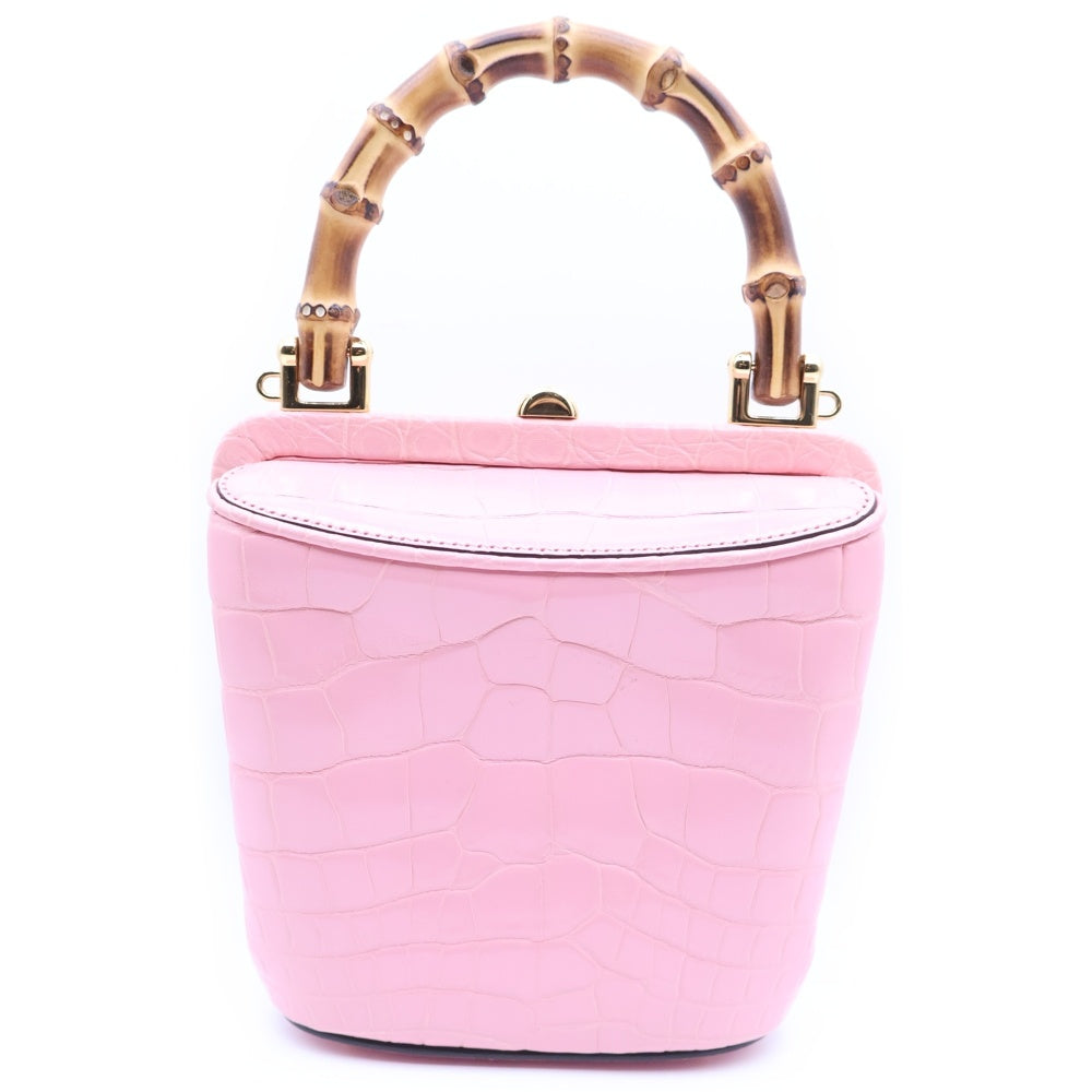 GUCCI(グッチ) バンブー クロコダイル レザー ミニバケット 2WAY トップハンドルバッグ チェーンショルダーバッグ ピンク 616436 レディース