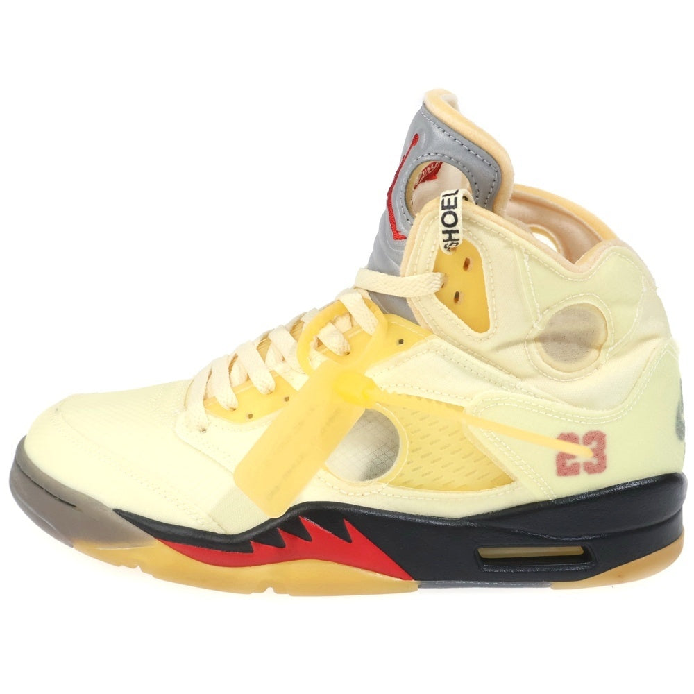 NIKE(ナイキ) ×OFF WHITE AIR JORDAN5 SAIL オフホワイト エアジョーダン5 セイル ハイカットスニーカー ホワイト/イエロー US10.5/28.5cm DH8565-100