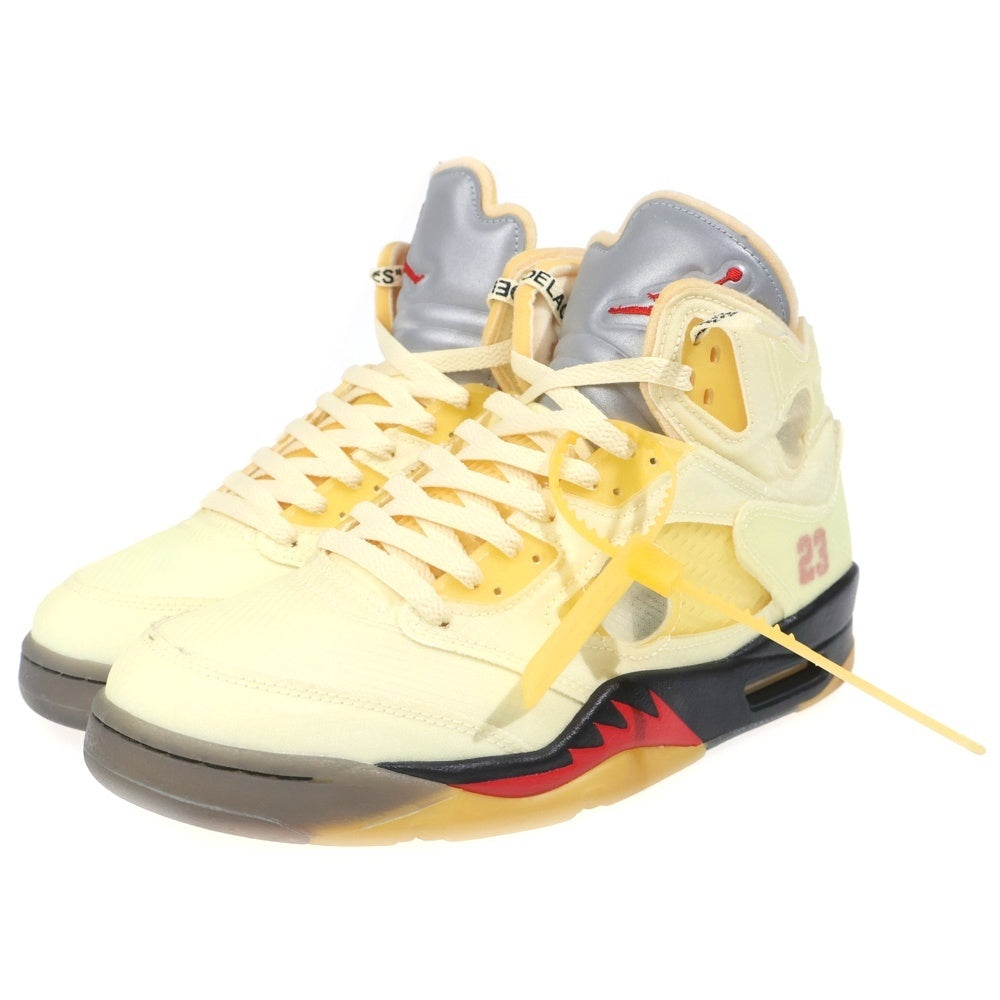 NIKE(ナイキ) ×OFF WHITE AIR JORDAN5 SAIL オフホワイト エアジョーダン5 セイル ハイカットスニーカー ホワイト/イエロー US10.5/28.5cm DH8565-100