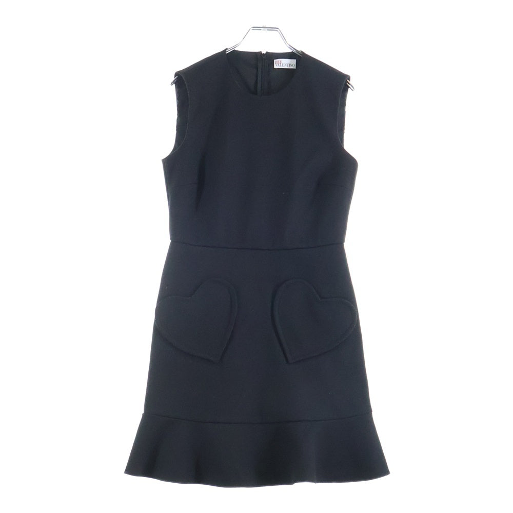 RED VALENTINO(レッド ヴァレンティノ) ハートポケット ノースリーブ ツイル ドレス ワンピース ブラック SR3VAH151Y1 レディース