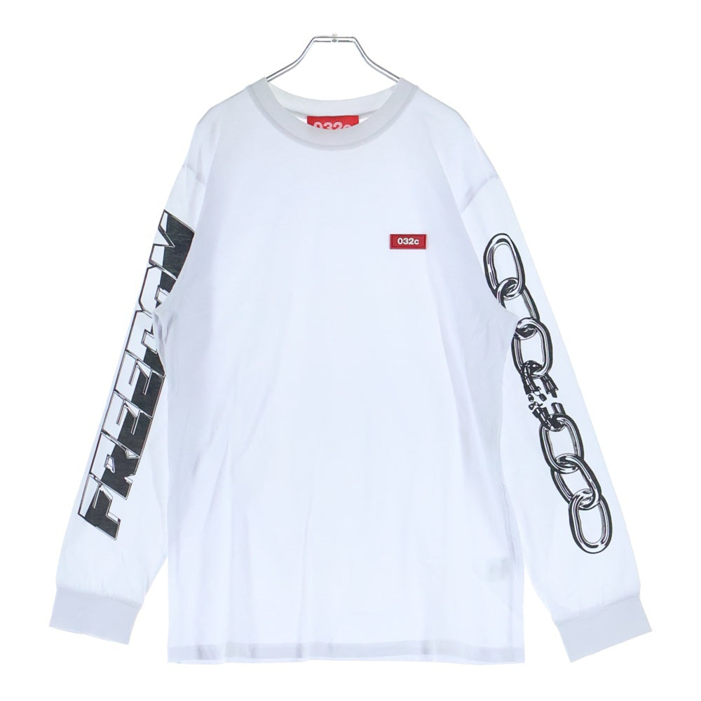 032c(ゼロスリーツーシー ) FREEDOM L/S TEE ラバーロゴ アームグラフィック クルーネック ロングスリーブ 長袖Tシャツ カットソー ホワイト