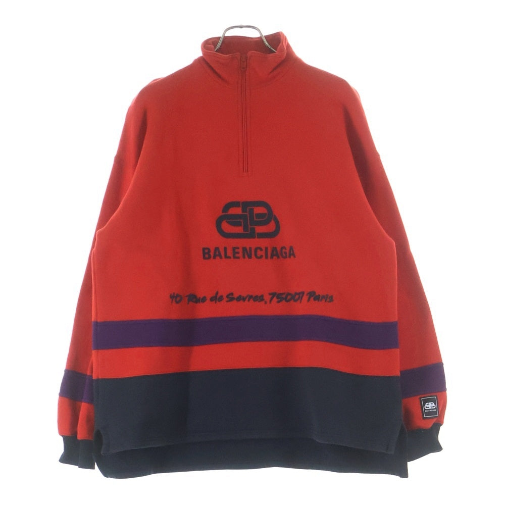 BALENCIAGA(バレンシアガ) 19AW RIVE GAUCHE HALF ZIP SWEAT リヴゴーシュ エンブロイダリーデザイン ハーフジップスウェット トレーナー レッド 583138 TFV39