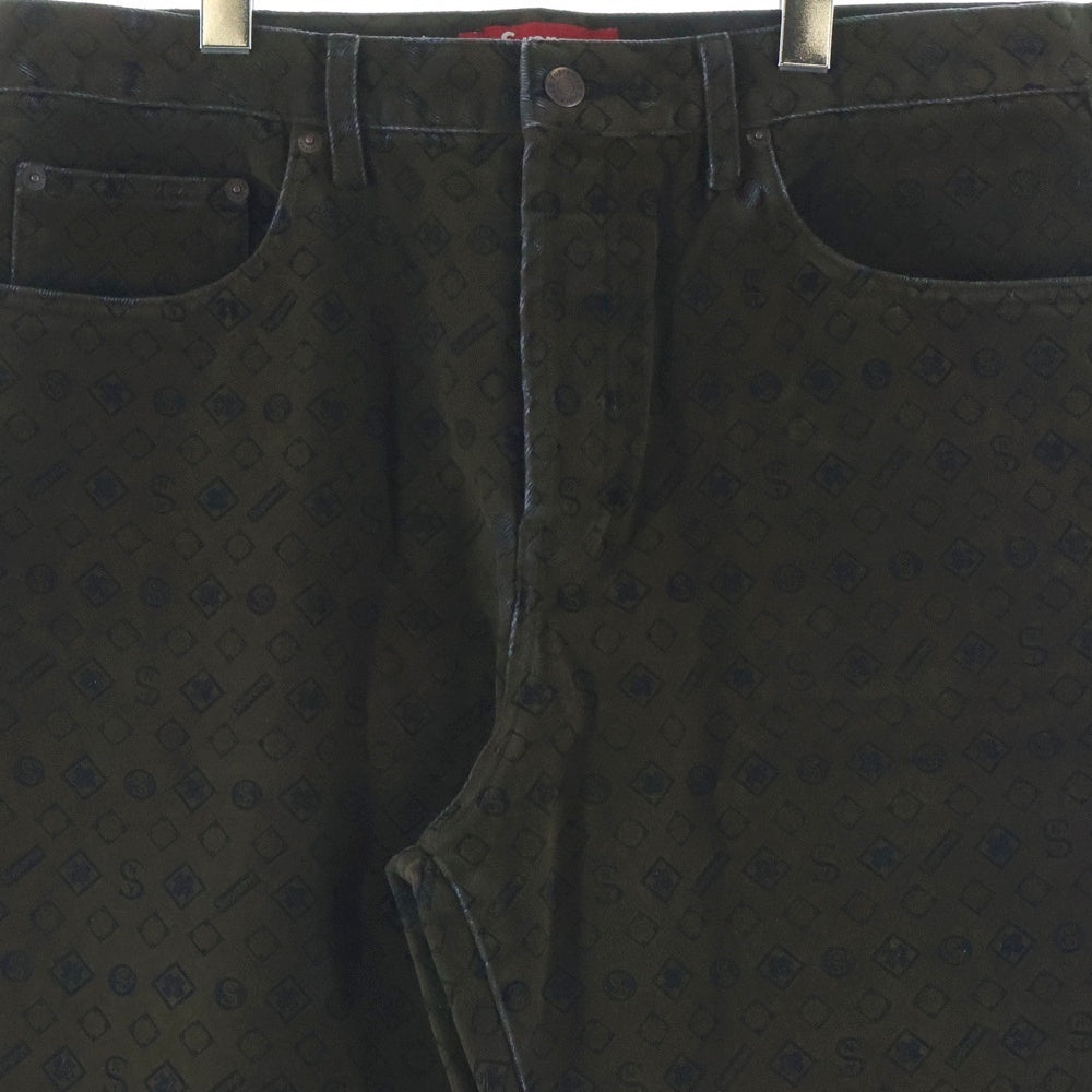 SUPREME(シュプリーム) 24AW Flocked Loose Fit Jean モノグラム 総柄 フロックドルーズフィットジーン ボタンフライ ワイドパンツ ブラウン