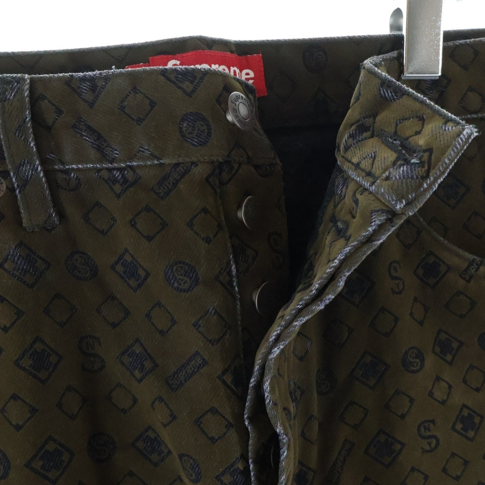 SUPREME(シュプリーム) 24AW Flocked Loose Fit Jean モノグラム 総柄 フロックドルーズフィットジーン ボタンフライ ワイドパンツ ブラウン