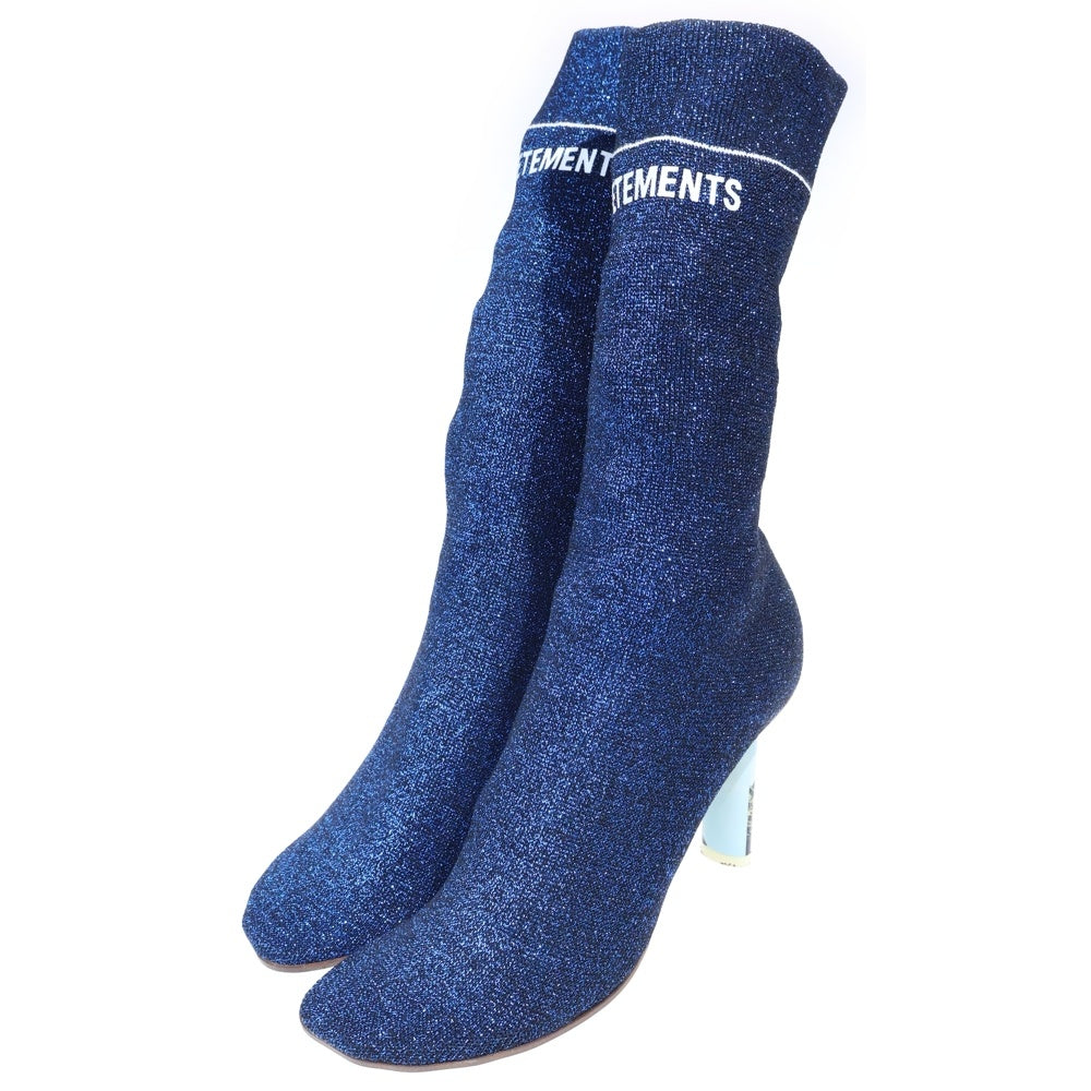 VETEMENTS(ヴェトモン) Socks Ankle Boots ソックスアンクルブーツ ラメ ライターヒール ブルー レディース 16244