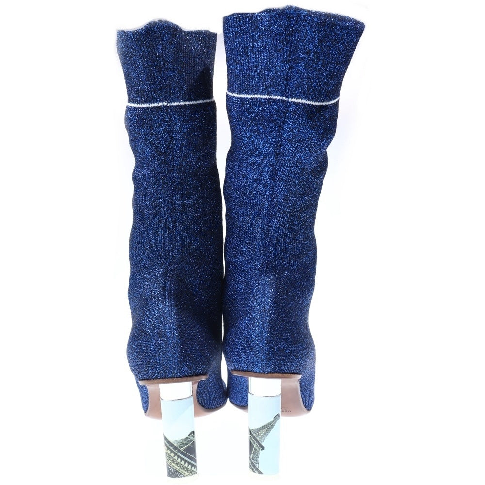 VETEMENTS(ヴェトモン) Socks Ankle Boots ソックスアンクルブーツ ラメ ライターヒール ブルー レディース 16244