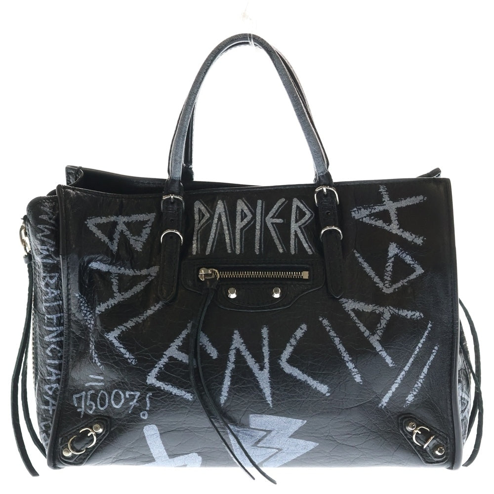 BALENCIAGA(バレンシアガ) グラフィティ ペーパーミニ 2WAY レザー ショルダーバッグ ハンドバッグ ブラック 370926