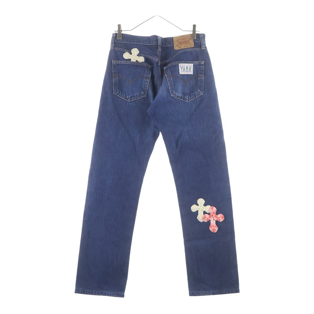 Y.A.R.N(ヤーン) 24AW 501 with 3D Cross Denim クロスニットパッチ デニム インディゴ/ピンク