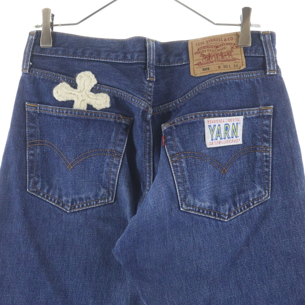 Y.A.R.N(ヤーン) 24AW 501 with 3D Cross Denim クロスニットパッチ デニム インディゴ/ピンク