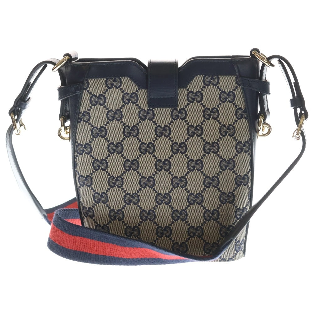 GUCCI(グッチ) 24SS GG Canvas Small Bucket Crossbody Bag GGキャンバス ミニバケット レザー ショルダーバッグ ベージュ/ネイビー 782919 レディース