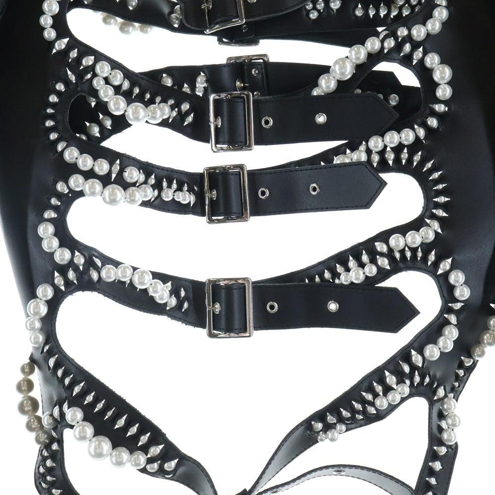 NOIR KEI NINOMIYA(ノワール ケイニノミヤ) 25SS Faux-Pearl Embellished Faux-Leather Jacket フェイクパールエンベリッシュフェイクレザージャケット ブラック 3O-J011 レディース