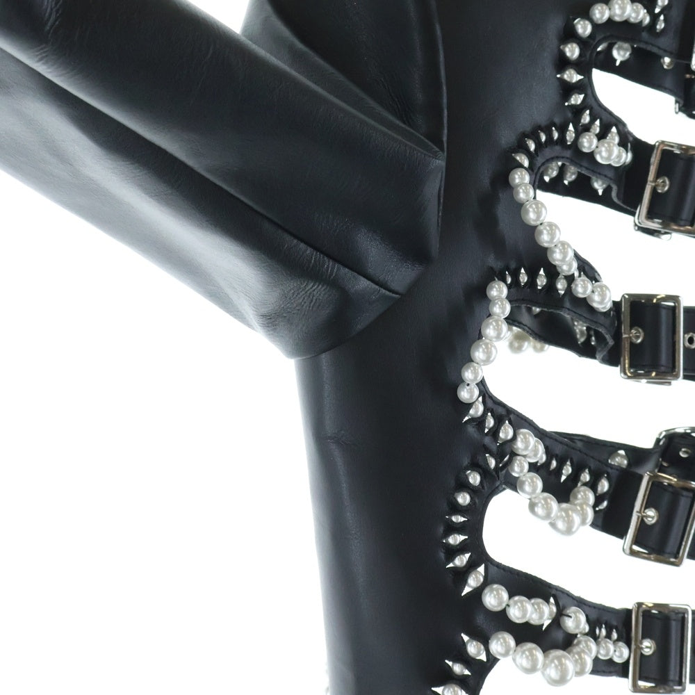 NOIR KEI NINOMIYA(ノワール ケイニノミヤ) 25SS Faux-Pearl Embellished Faux-Leather Jacket フェイクパールエンベリッシュフェイクレザージャケット ブラック 3O-J011 レディース