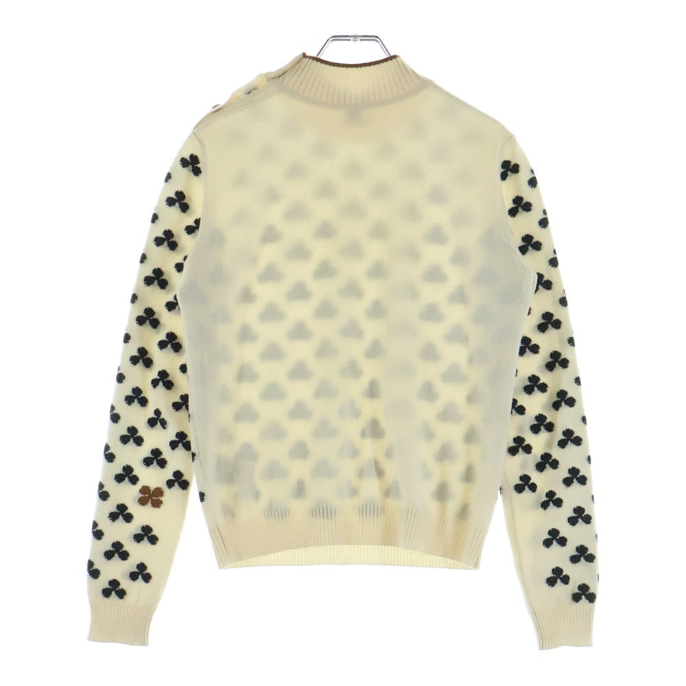 HERMES(エルメス) セリエボタン クローバー柄 ハイネック カシミヤ ニットセーター ホワイト レディース