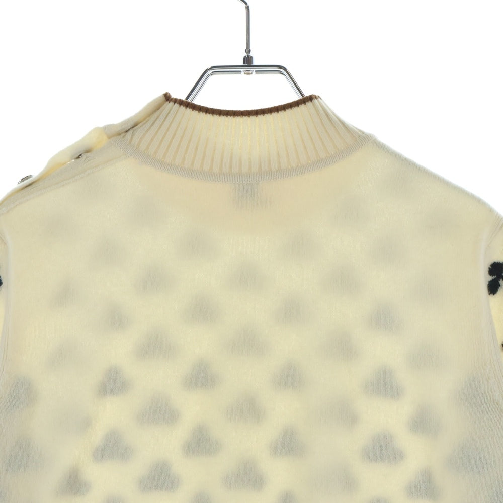 HERMES(エルメス) セリエボタン クローバー柄 ハイネック カシミヤ ニットセーター ホワイト レディース