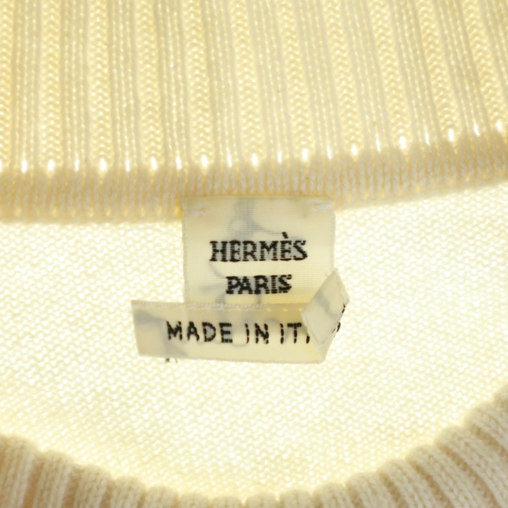 HERMES(エルメス) セリエボタン クローバー柄 ハイネック カシミヤ ニットセーター ホワイト レディース
