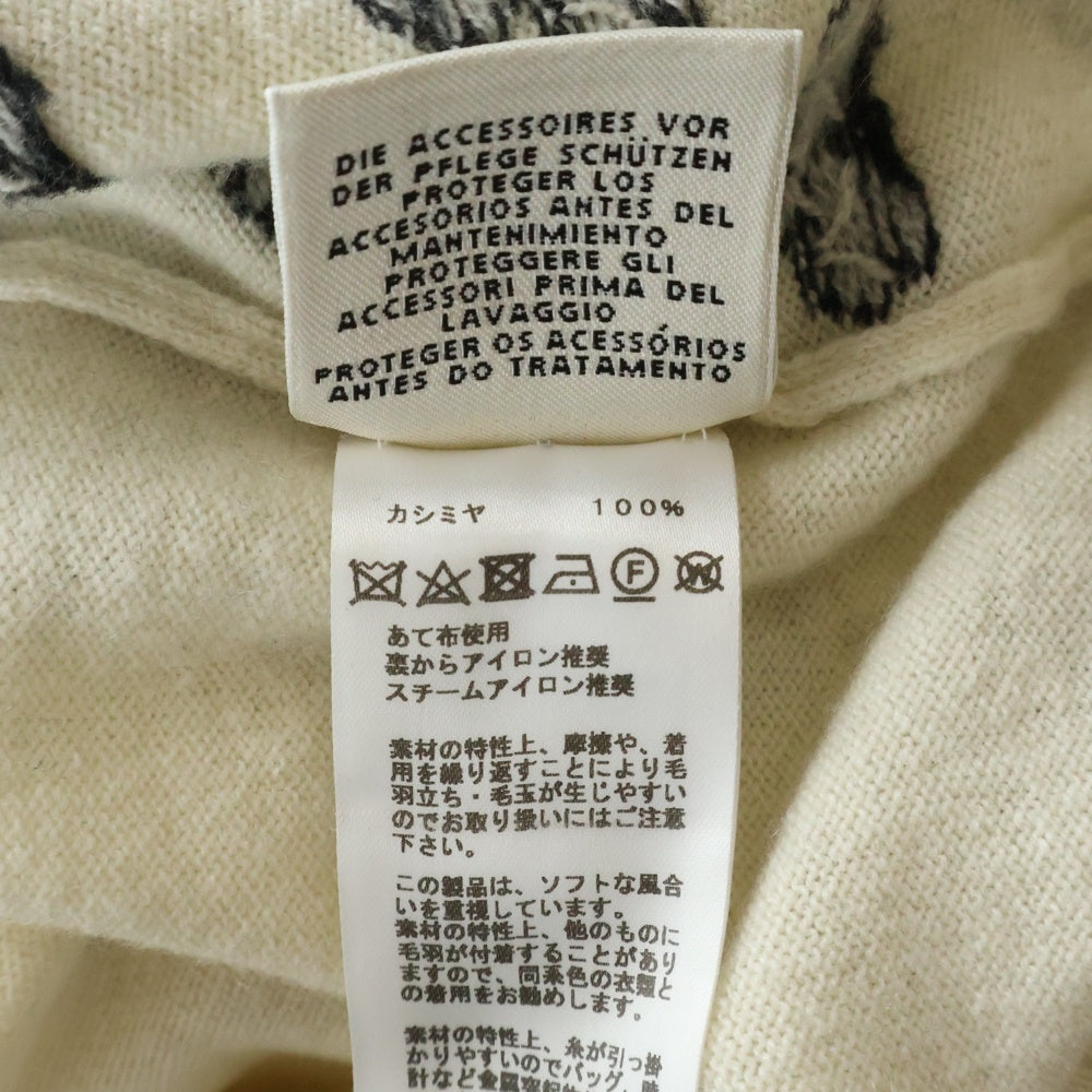 HERMES(エルメス) セリエボタン クローバー柄 ハイネック カシミヤ ニットセーター ホワイト レディース