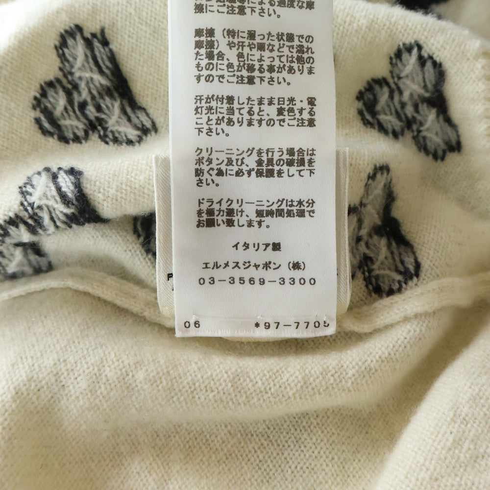 HERMES(エルメス) セリエボタン クローバー柄 ハイネック カシミヤ ニットセーター ホワイト レディース