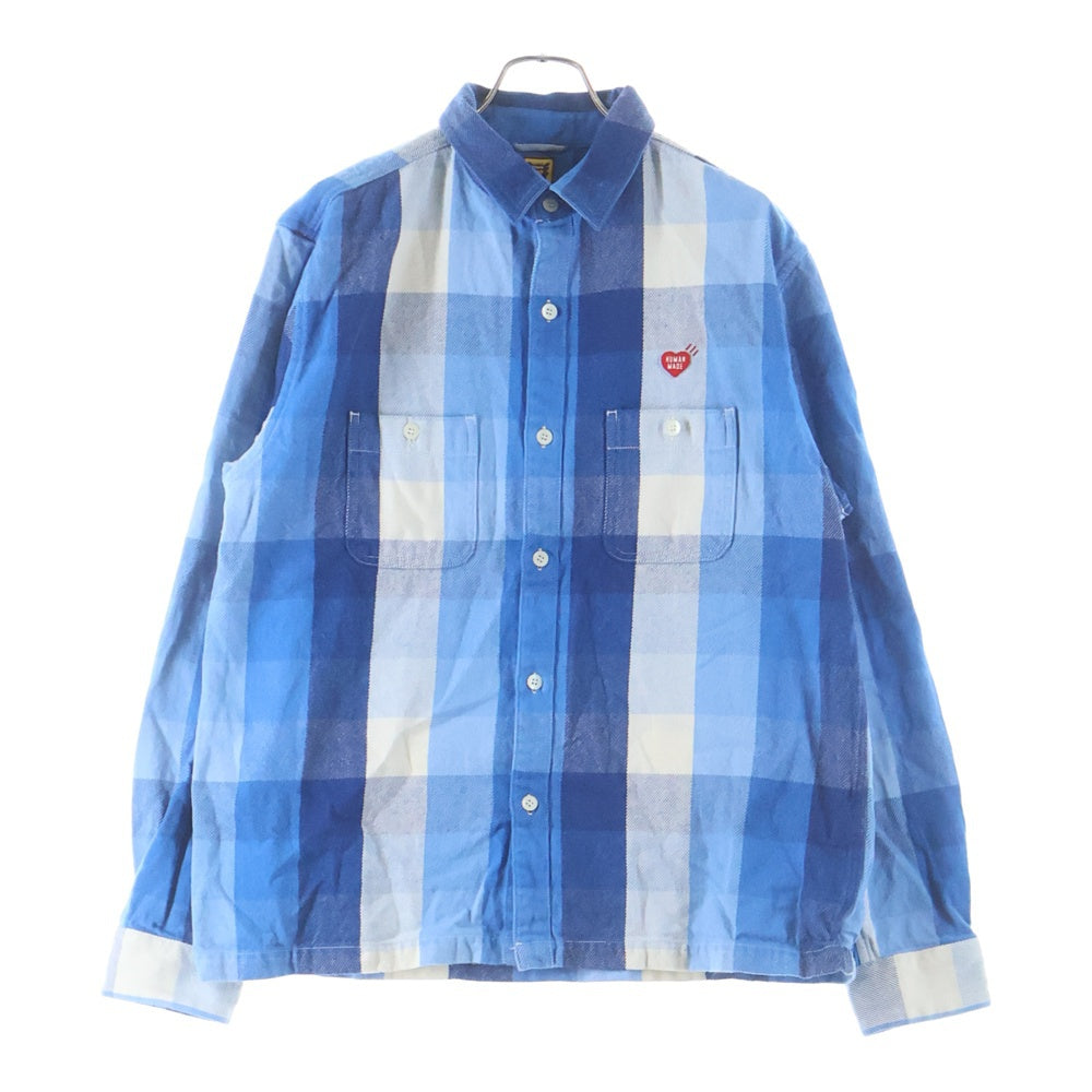 HUMAN MADE(ヒューマンメイド) Hmmd Check L/S Shirt ロゴエンブロイダリー フランネル 長袖シャツ ブルー