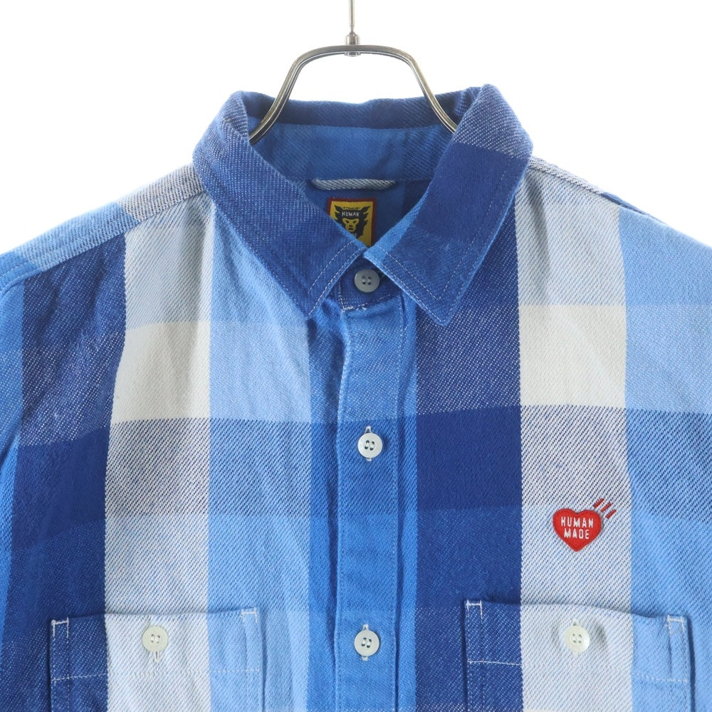 HUMAN MADE(ヒューマンメイド) Hmmd Check L/S Shirt ロゴエンブロイダリー フランネル 長袖シャツ ブルー