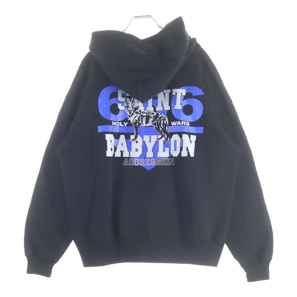 SAINT MICHAEL(セントマイケル) 25AW BABYLON HOODIE ロゴプリント バビロン プルオーバースウェットパーカーフーディー ブラック SM-HR1-0000-C50