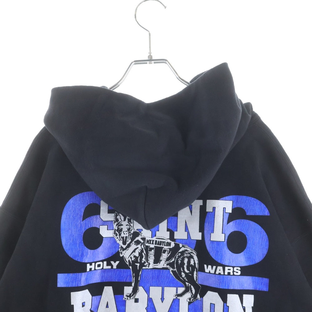 SAINT MICHAEL(セントマイケル) 25AW BABYLON HOODIE ロゴプリント バビロン プルオーバースウェットパーカーフーディー ブラック SM-HR1-0000-C50