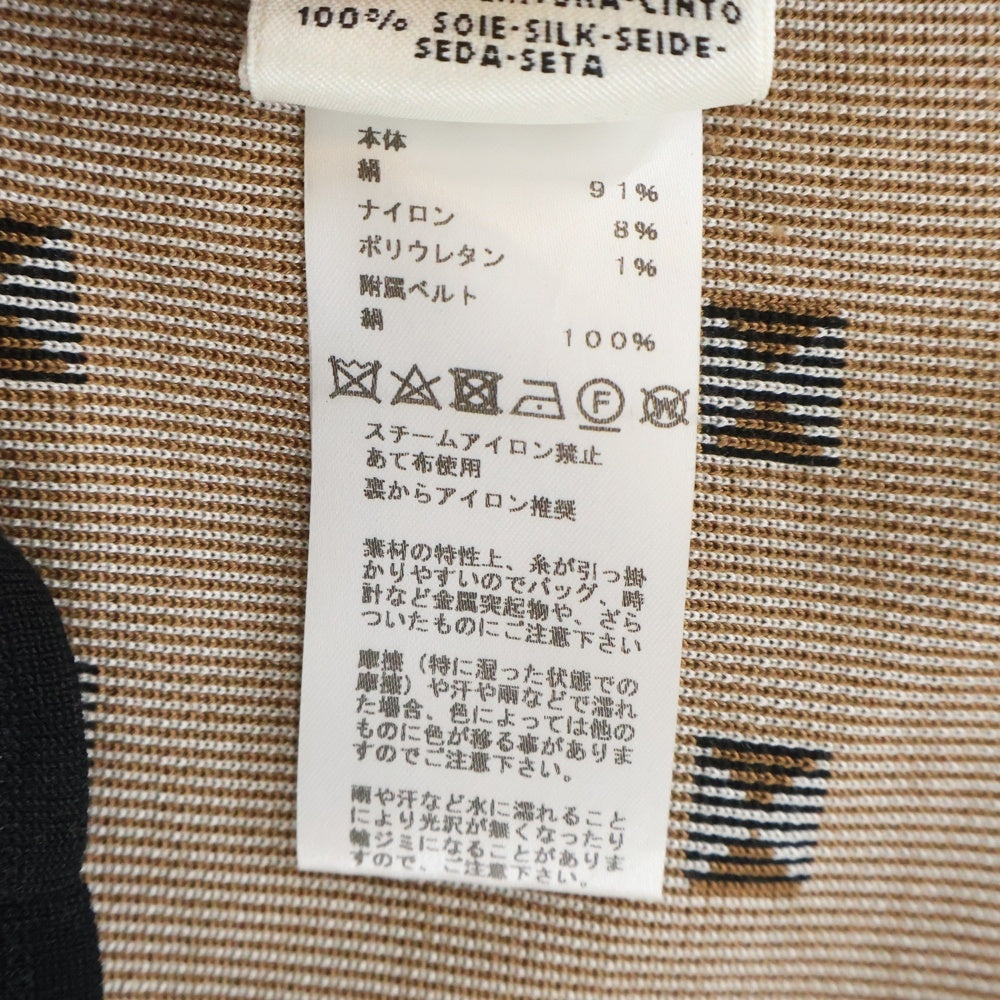 HERMES(エルメス) メドール 総柄 シルク ベルト付き ノースリーブ ワンピース レディース ブラック