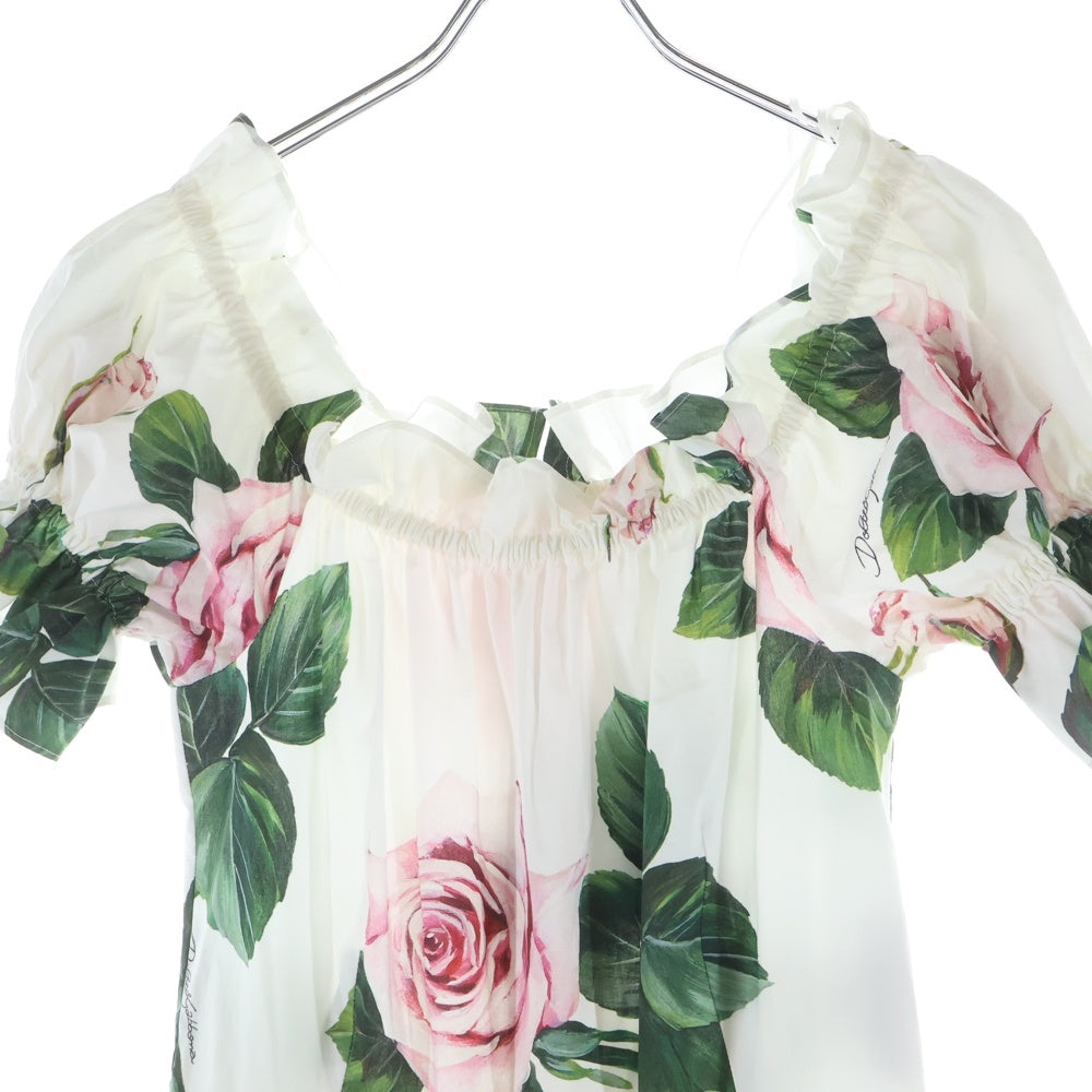 DOLCE & GABBANA(ドルチェアンドガッバーナ) Tropical Rose Print Poplin Dress トロピカル ローズプリント 総柄 ポプリンドレスワンピース ホワイト レディース F6H9ST/HS5FZ