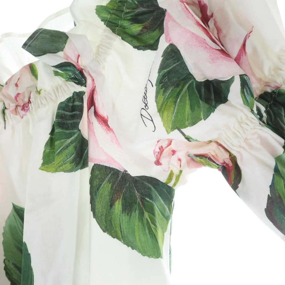 DOLCE & GABBANA(ドルチェアンドガッバーナ) Tropical Rose Print Poplin Dress トロピカル ローズプリント 総柄 ポプリンドレスワンピース ホワイト レディース F6H9ST/HS5FZ