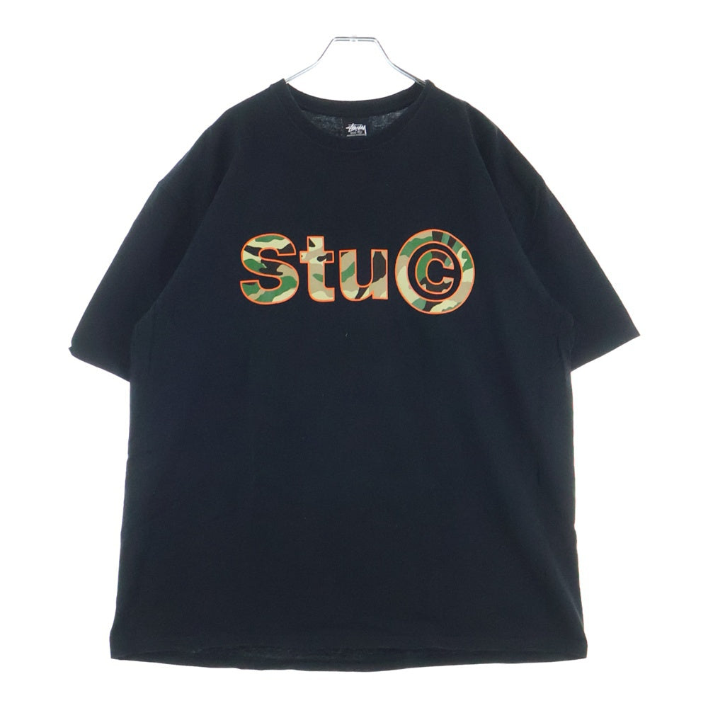 STUSSY(ステューシー) STU C. CAMO CAMO TEE フロント カモ柄ロゴプリント 半袖Tシャツ カットソー ブラック