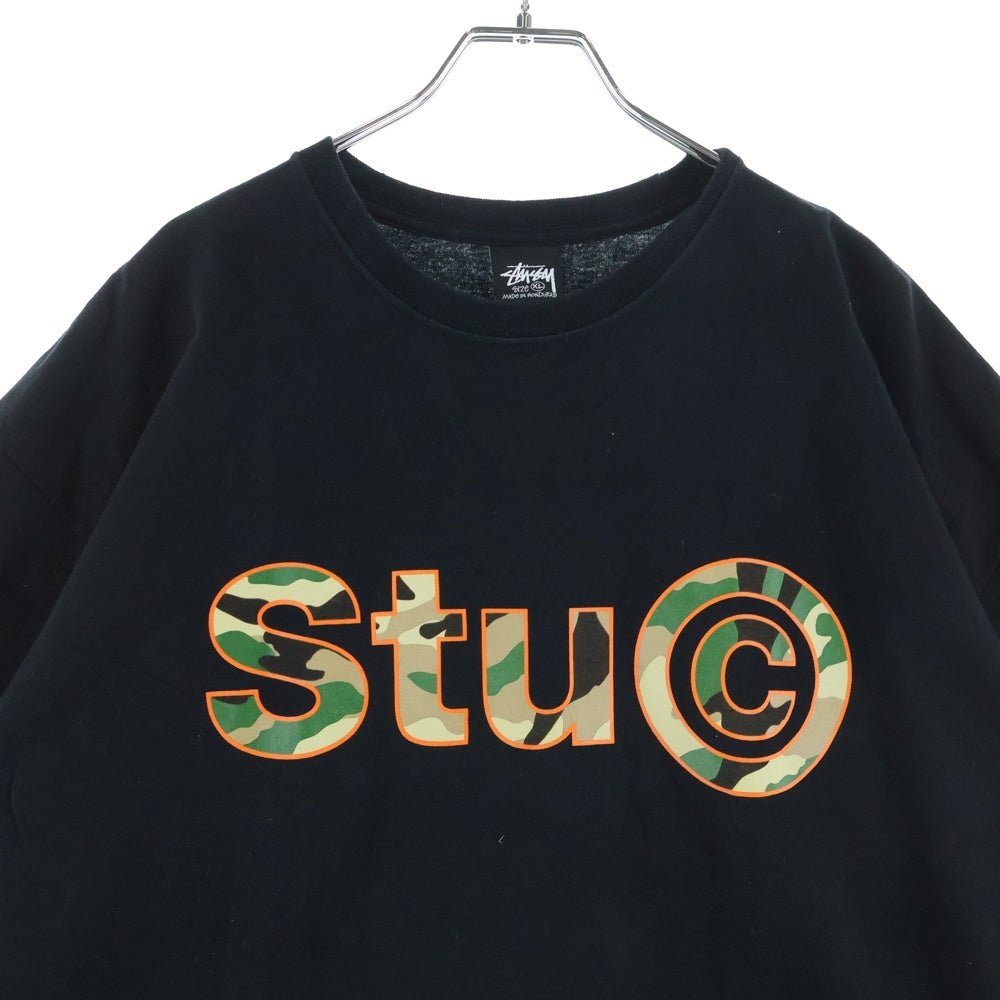STUSSY(ステューシー) STU C. CAMO CAMO TEE フロント カモ柄ロゴプリント 半袖Tシャツ カットソー ブラック