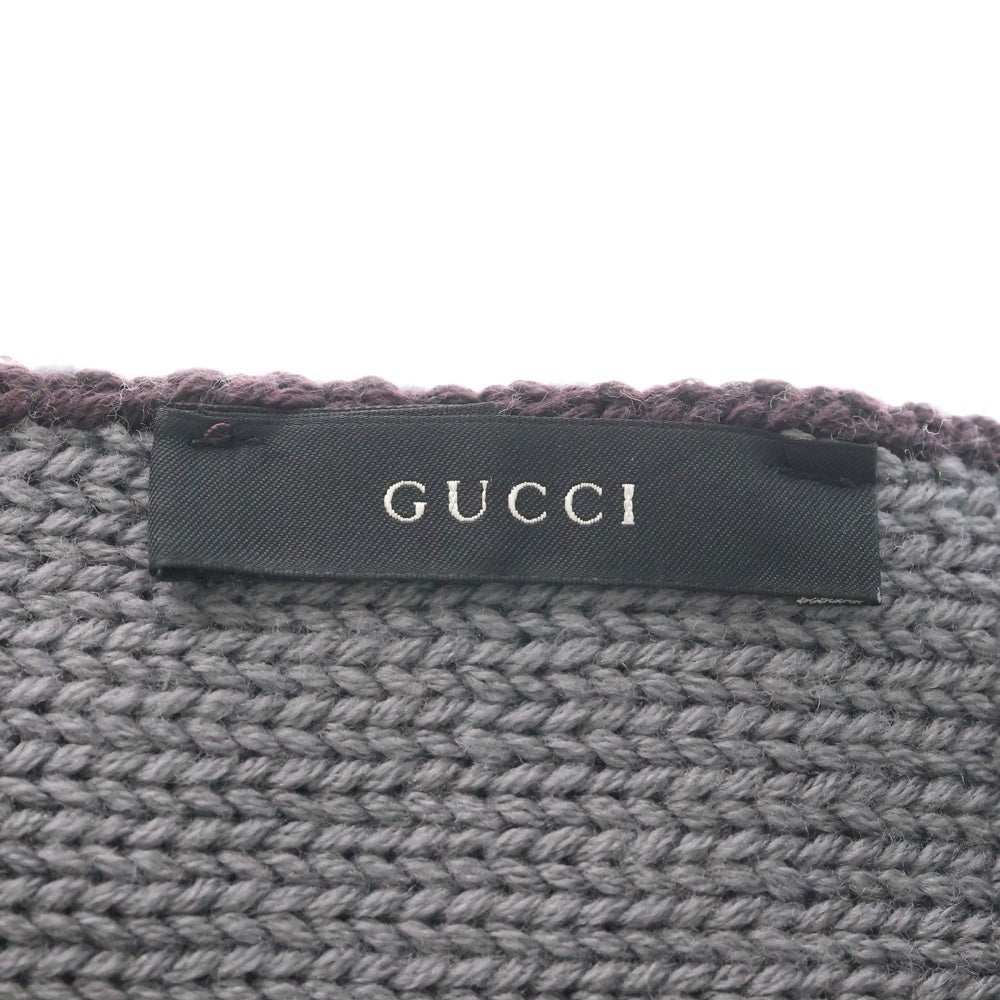 GUCCI(グッチ) ロゴ刺繍 ボーダー ウール マフラー マルチ レディース