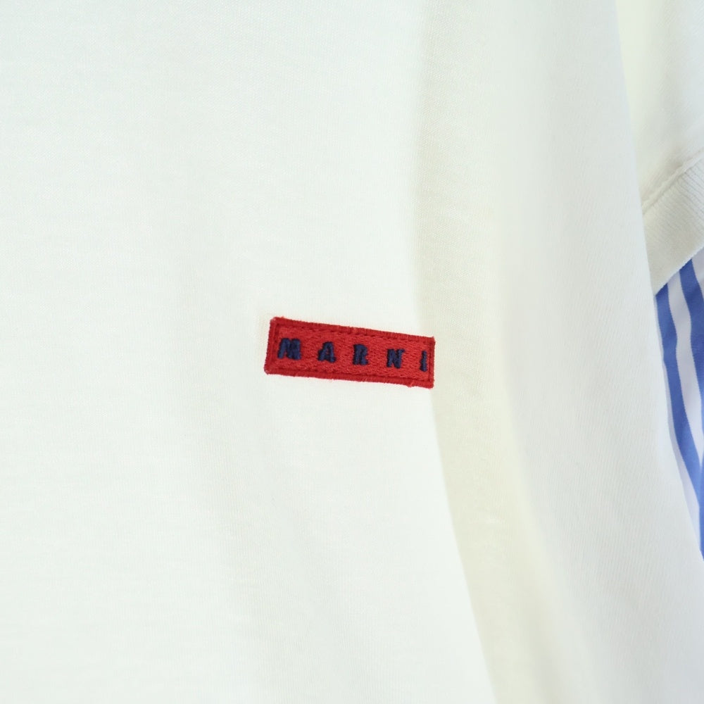 MARNI(マルニ) ダメージ加工 袖ストライプ 切り替え ロゴパッチ クルーネック長袖Tシャツ カットソー ホワイト HUMU0252QX