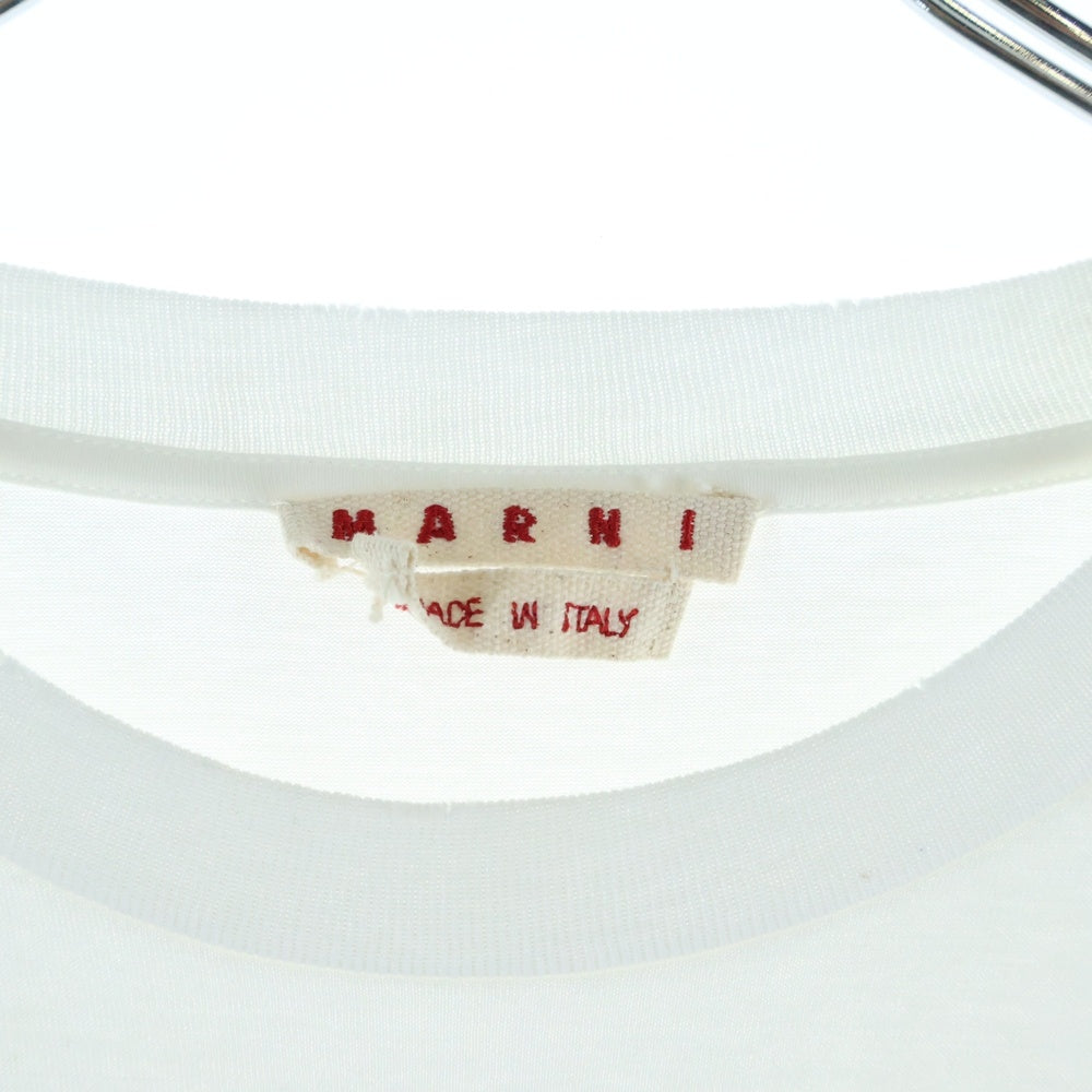 MARNI(マルニ) ダメージ加工 袖ストライプ 切り替え ロゴパッチ クルーネック長袖Tシャツ カットソー ホワイト HUMU0252QX