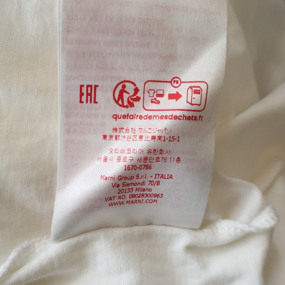 MARNI(マルニ) ダメージ加工 袖ストライプ 切り替え ロゴパッチ クルーネック長袖Tシャツ カットソー ホワイト HUMU0252QX