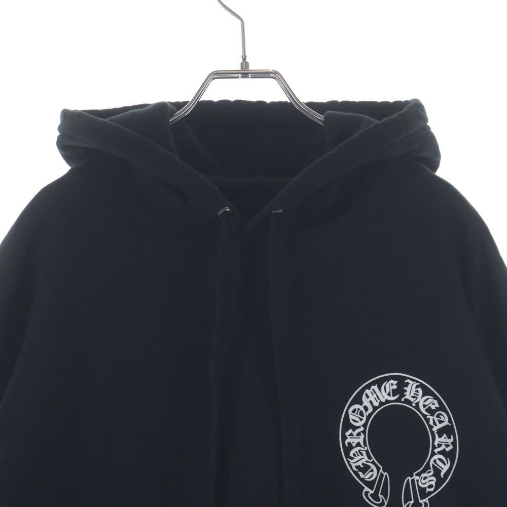 CHROME HEARTS(クロムハーツ) SWTSHRT PLVR 袖フローラルバックホースシュープリント プルオーバースウェットパーカー フーディ ブラック