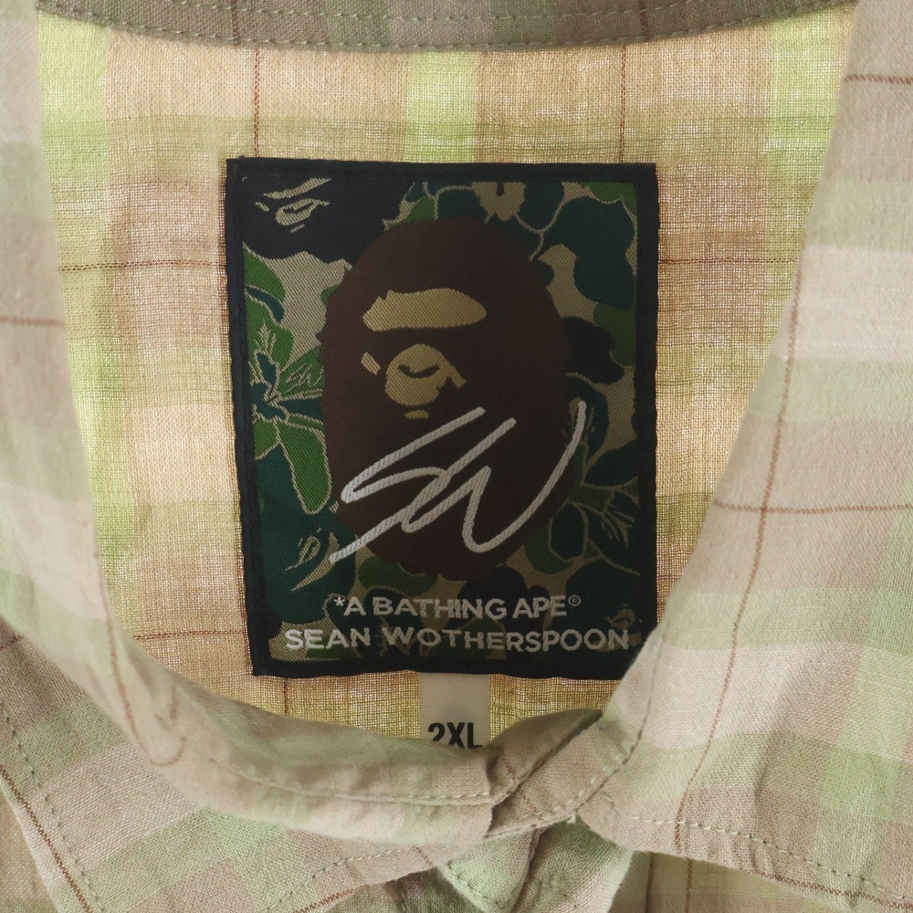 A BATHING APE(アベイシングエイプ) ×SEAN WOTHERSPOON EMBROIDERY CHECK SHIRT ショーンウェザースプーン エンブロイダリー チェック長袖シャツ ベージュ