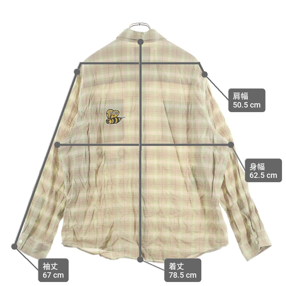 A BATHING APE(アベイシングエイプ) ×SEAN WOTHERSPOON EMBROIDERY CHECK SHIRT ショーンウェザースプーン エンブロイダリー チェック長袖シャツ ベージュ