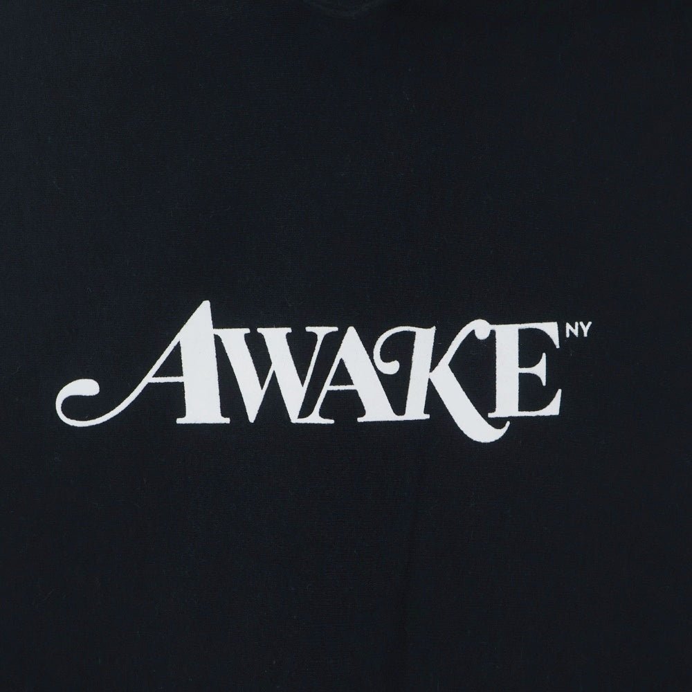 AWAKE NY(アウェイク ニューヨーク) フロントロゴプリント プルオーバースウェットパーカーフーディー ブラック