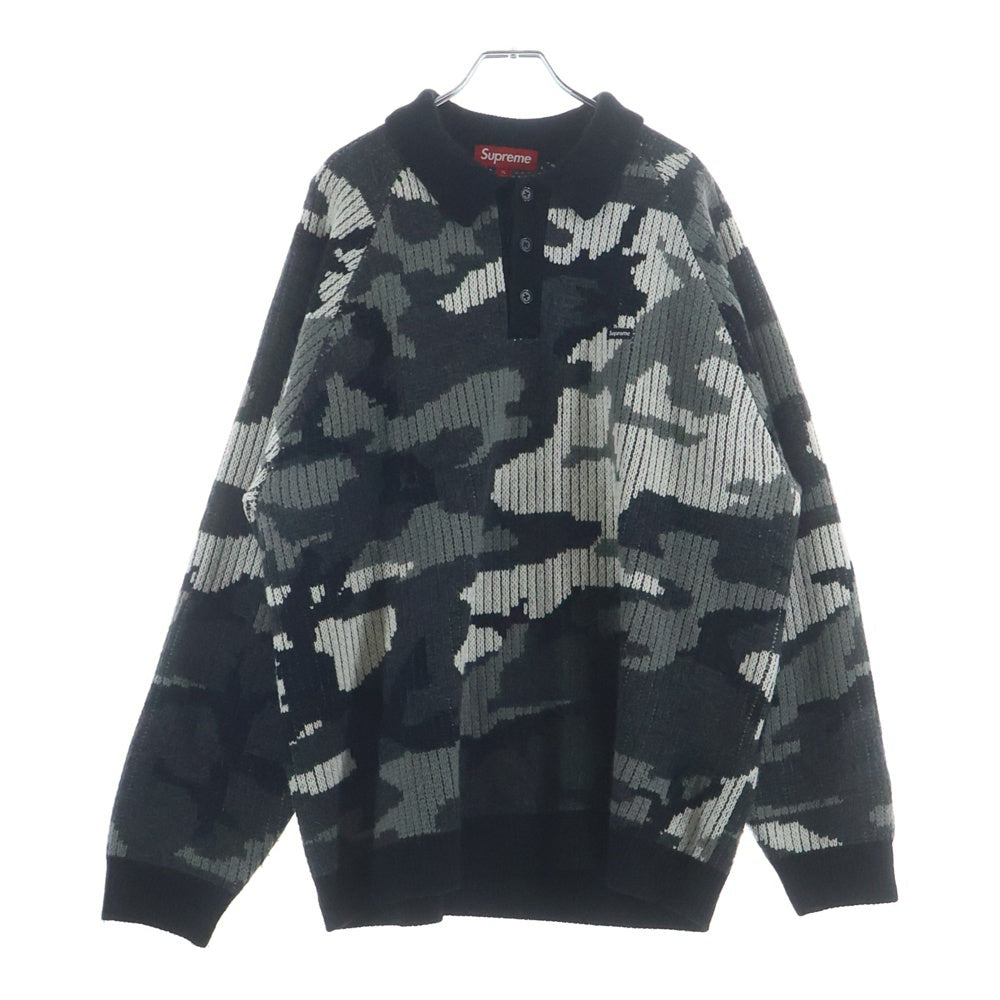 SUPREME(シュプリーム) 25AW Small Box Polo Sweater スモールボックスロゴ カモ柄 ポロスウェット ニット セーター グレー