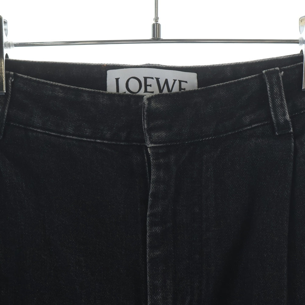LOEWE(ロエベ) ツータック 七分丈 クロップドワイドデニムパンツ インディゴブラック H526331X33