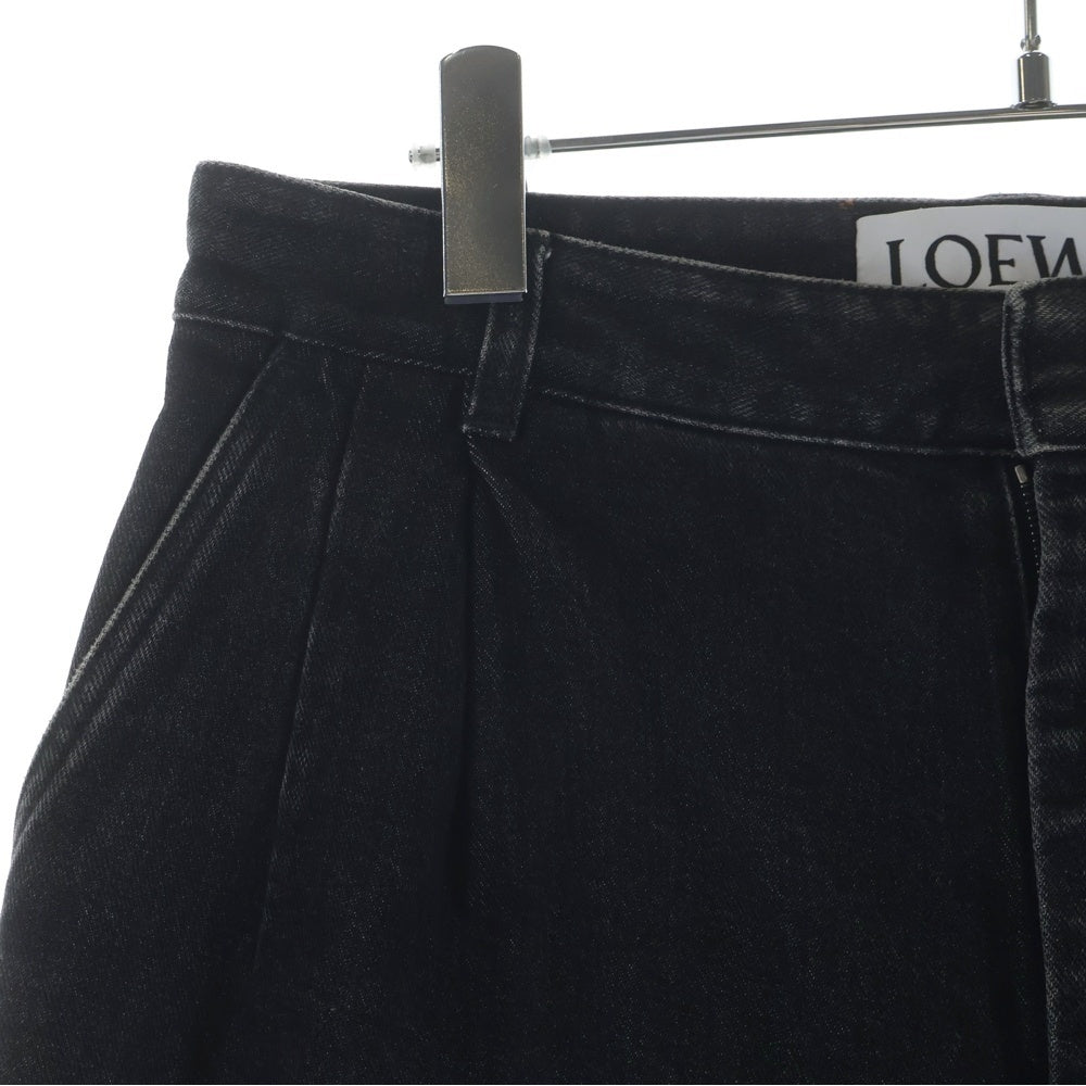 LOEWE(ロエベ) ツータック 七分丈 クロップドワイドデニムパンツ インディゴブラック H526331X33