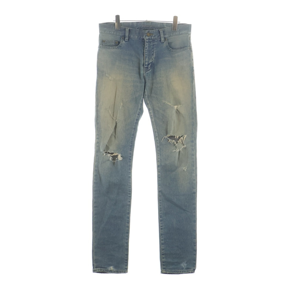 SAINT LAURENT PARIS(サンローランパリ) 16SS D02 M/SK・LW エディ期 デストロイクラッシュ加工 ストレートデニムパンツ インディゴ 391659 Y828K